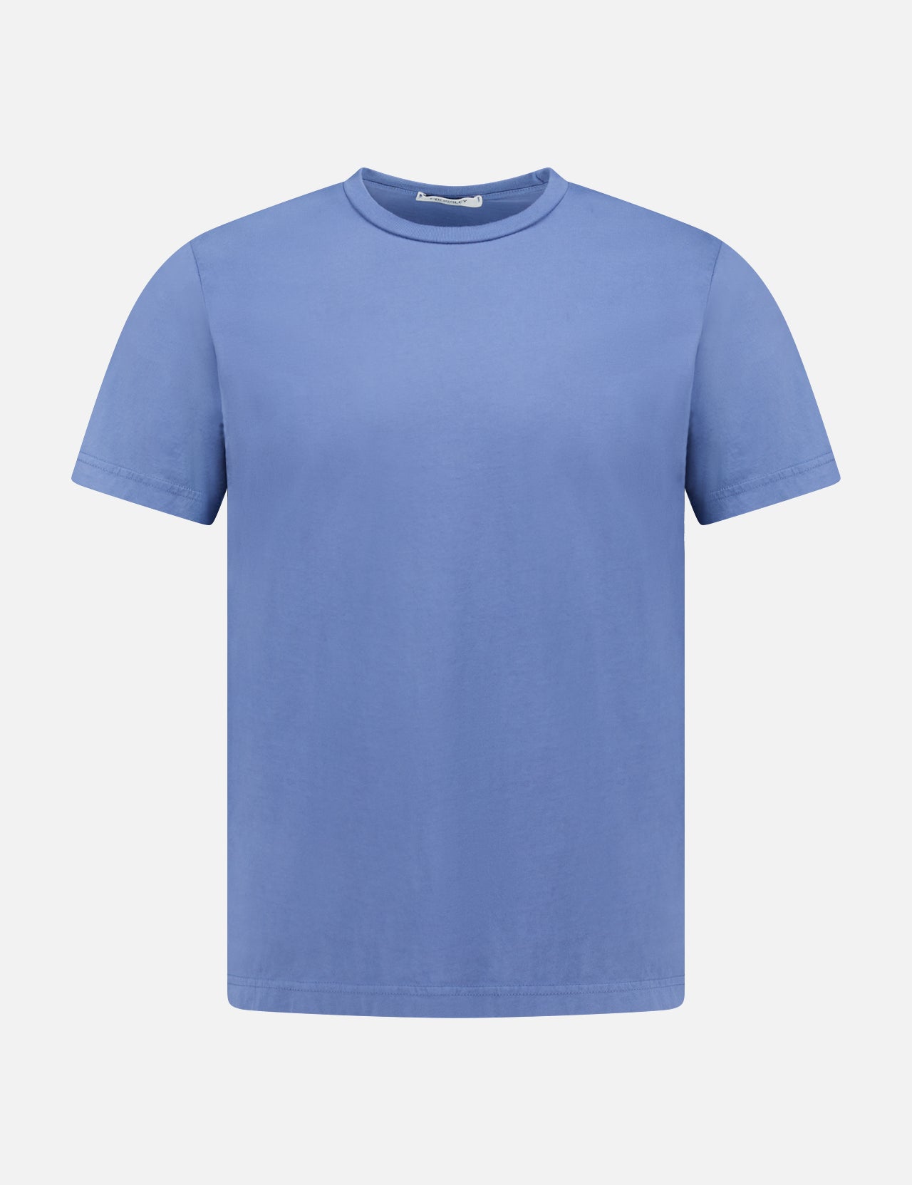 The CROSSLEY Hunt Cotton Short Sleeve Crew T-shirt, in light blue with a crew neckline, is displayed against a white background, highlighting classic Italian knitwear craftsmanship.