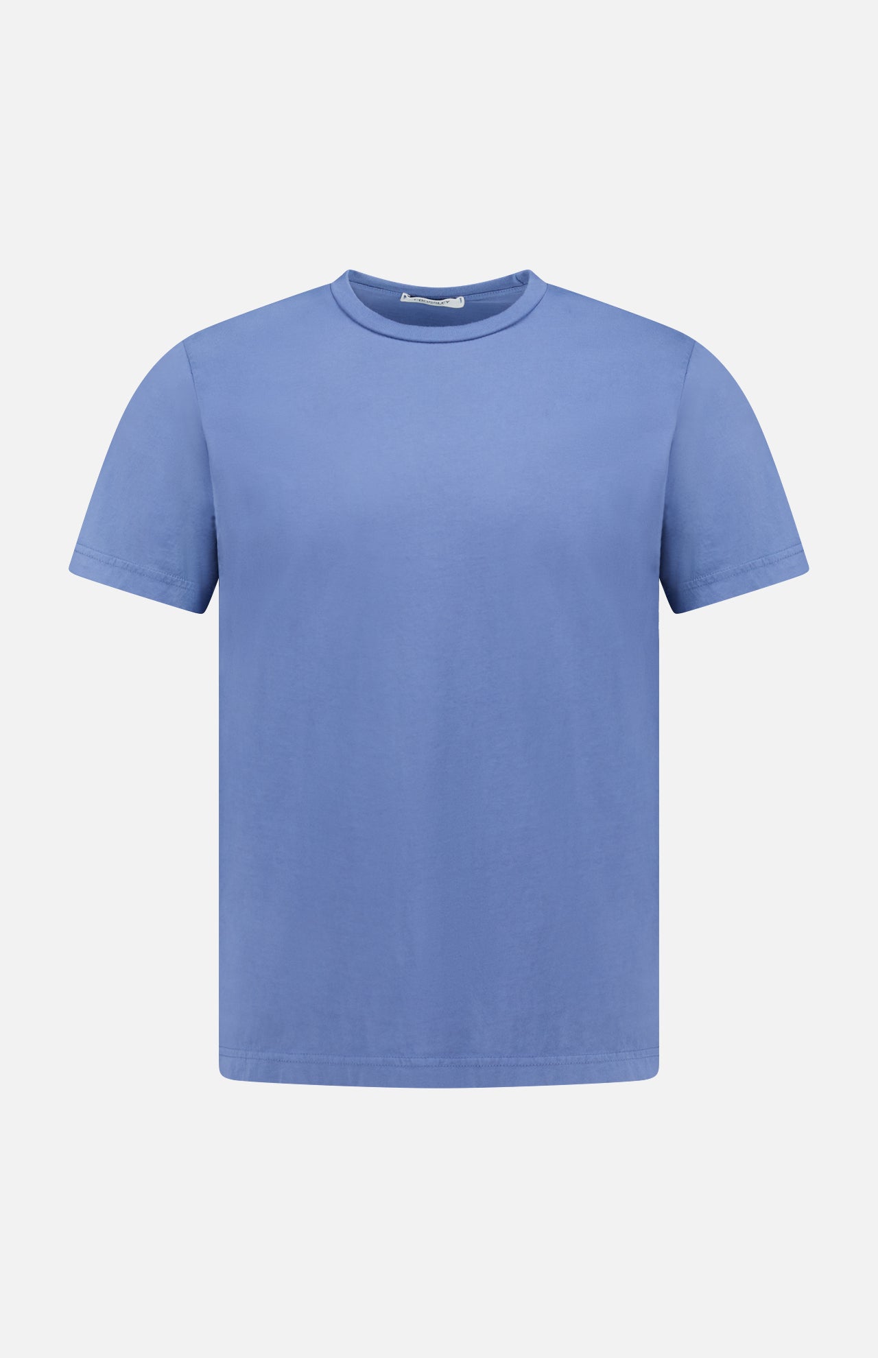 The CROSSLEY Hunt Cotton Short Sleeve Crew T-shirt, in light blue with a crew neckline, is displayed against a white background, highlighting classic Italian knitwear craftsmanship.