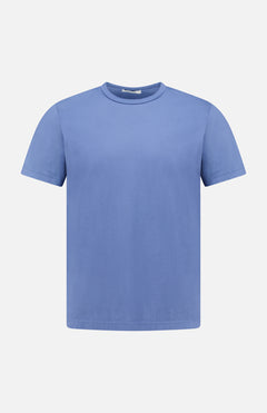 The CROSSLEY Hunt Cotton Short Sleeve Crew T-shirt, in light blue with a crew neckline, is displayed against a white background, highlighting classic Italian knitwear craftsmanship.