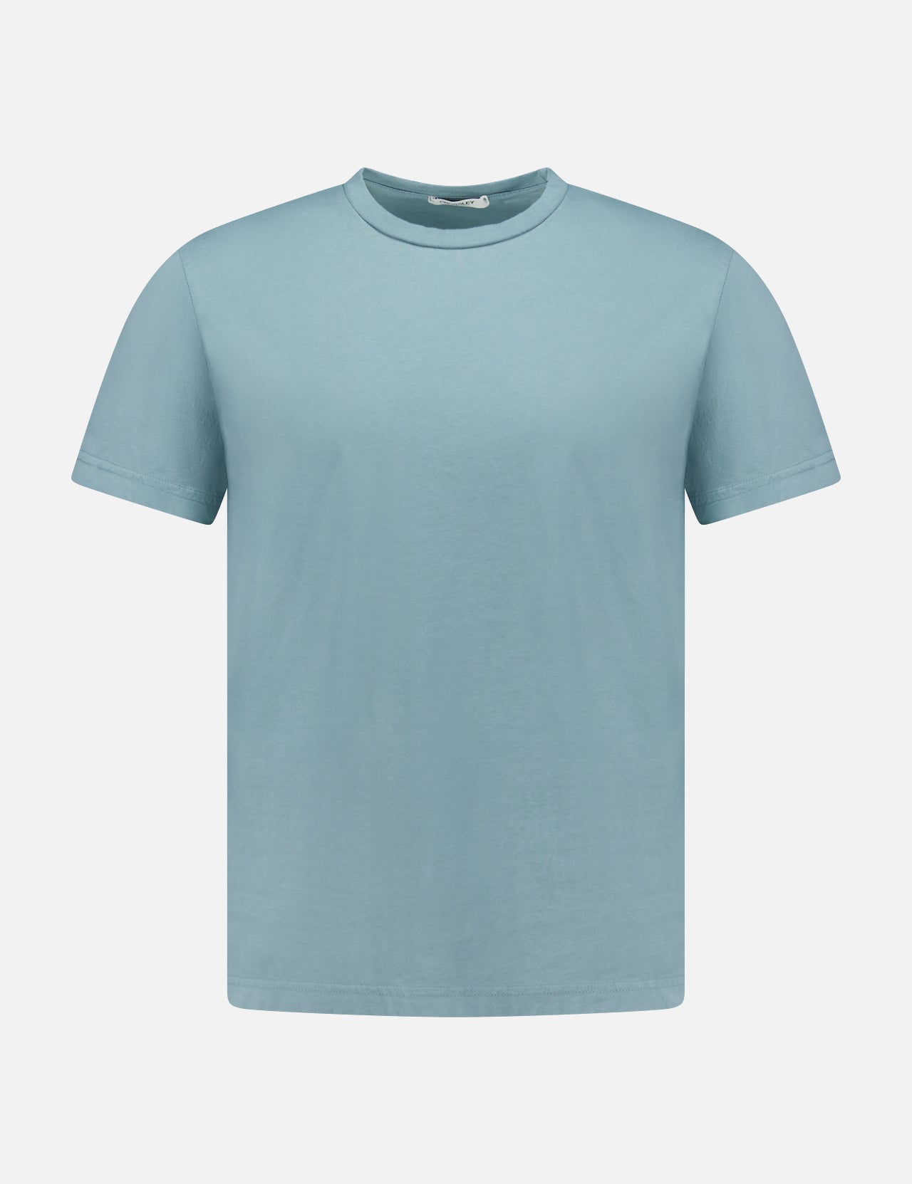 The CROSSLEY Hunt Cotton Short Sleeve Crew T-shirt is shown in light blue on a plain white background, featuring a simple, classic Italian knit design with short sleeves and no visible logos or patterns.