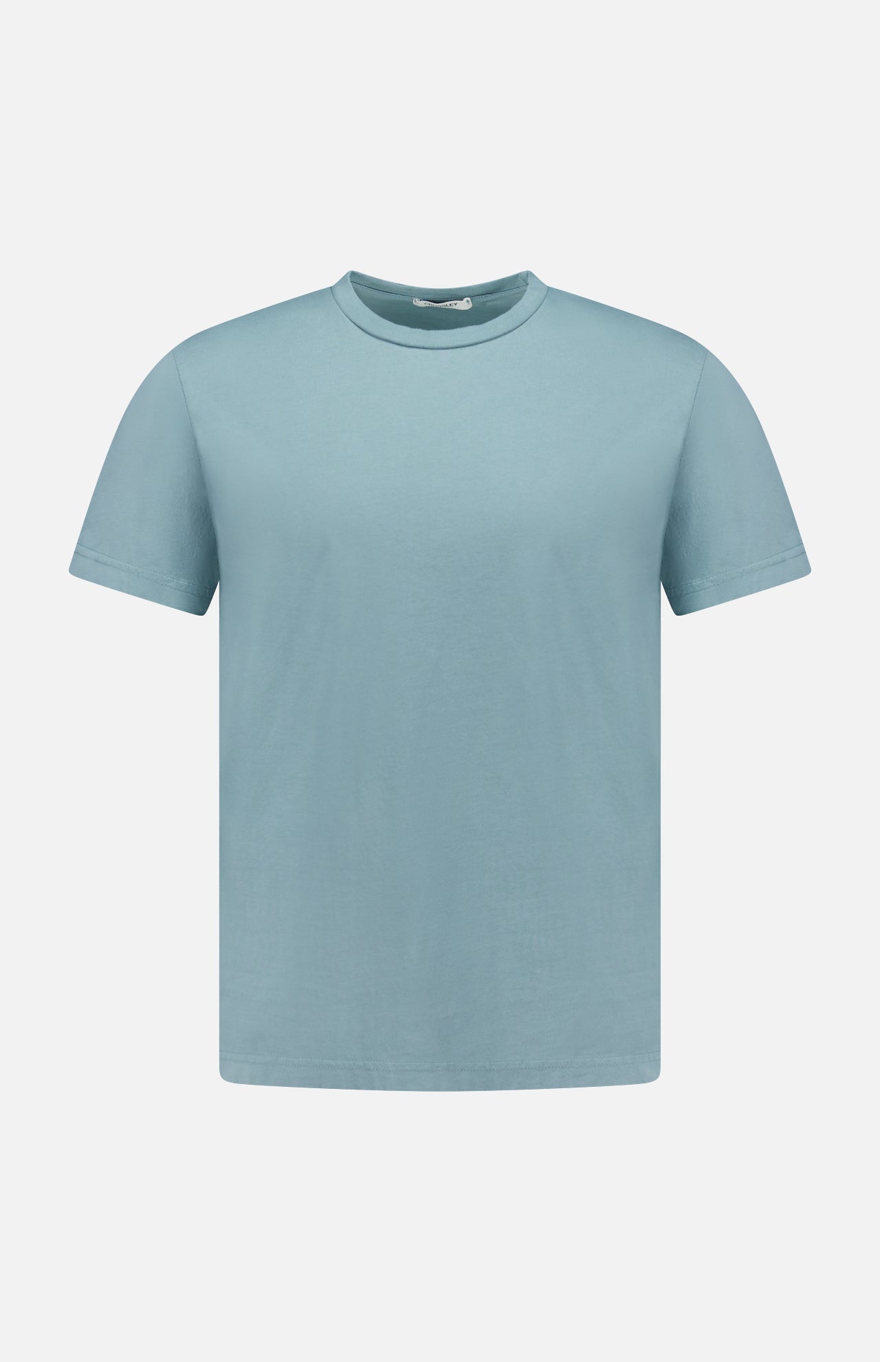 The CROSSLEY Hunt Cotton Short Sleeve Crew T-shirt is shown in light blue on a plain white background, featuring a simple, classic Italian knit design with short sleeves and no visible logos or patterns.