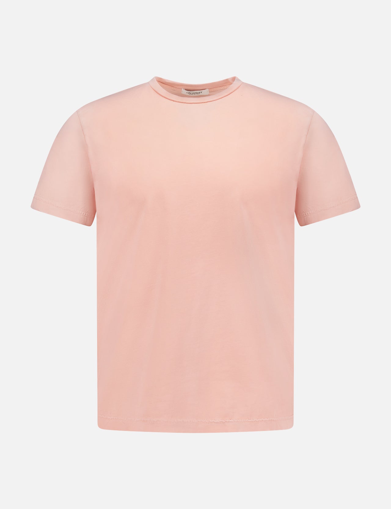 The CROSSLEY Hunt Stone Wash Cotton Short Sleeve Crew T-shirt in light pink features a classic crew neck and is displayed on a white background.