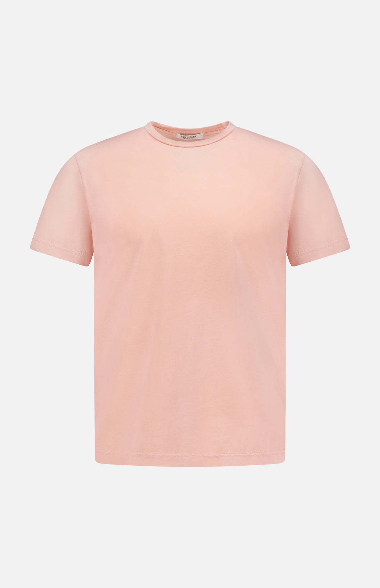 The CROSSLEY Hunt Stone Wash Cotton Short Sleeve Crew T-shirt in light pink features a classic crew neck and is displayed on a white background.
