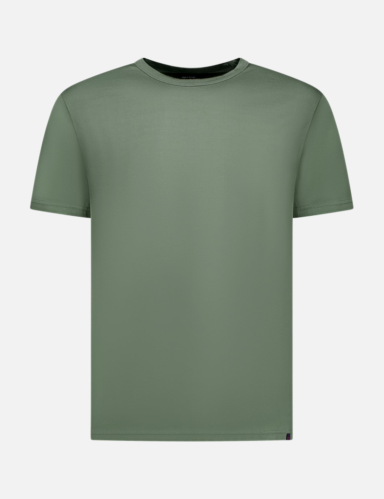 The DEREK ROSE Barny Pima Cotton T-Shirt, shown in muted sage green with a crew neck and short sleeves, is a breathable, hypoallergenic essential for your capsule wardrobe.
