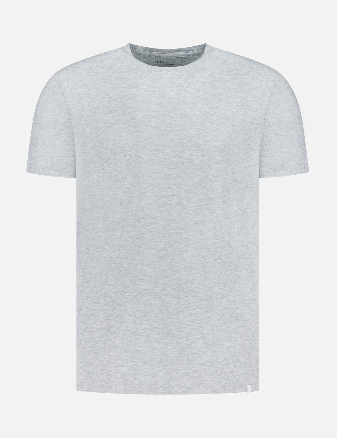 The DEREK ROSE Ethan Micro Modal Stretch T-Shirt is a light gray, short-sleeve crew neck featuring a soft, minimalistic design, shown against a plain white background.