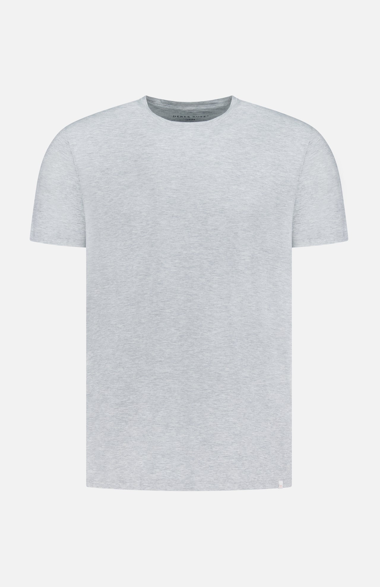 The DEREK ROSE Ethan Micro Modal Stretch T-Shirt is a light gray, short-sleeve crew neck featuring a soft, minimalistic design, shown against a plain white background.