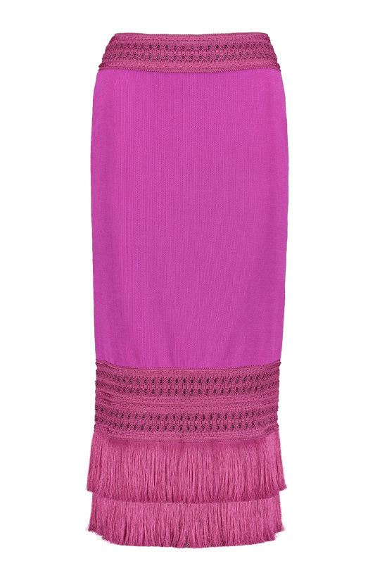 Knit Fringe Trim Midi Skirt (7172066377843)
