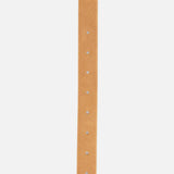Déhanche Hollyhock Suede Belt in tan leather, featuring a pointed silver-tone metal tip and a row of punched adjustment holes, made in Italy.