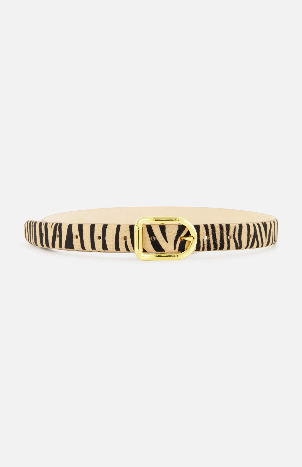 Déhanche Mija Exotic belt in zebra print pony hair with a gold-tone buckle.