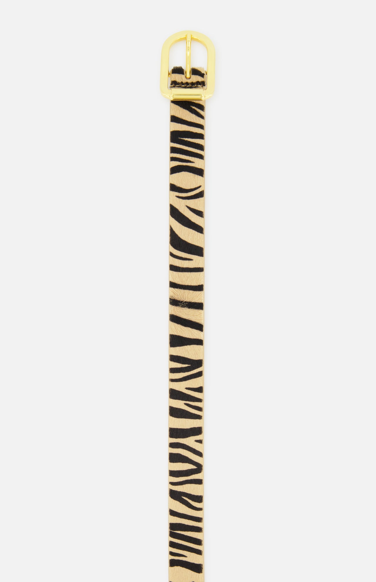 Mija Exotic Belt featuring a tiger-stripe animal print and a gold-toned buckle.