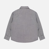 The ELDER STATESMAN Pashmina Big Button Up Shirt is displayed from the back, laid flat against a plain white background. This light grey shirt features a classic collar and buttoned cuffs, combining style and comfort—perfect for professional settings.
