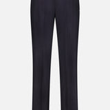The ZEGNA 15MilMil15 Wool Suit pants, shown from the back in a dark hue, feature belt loops, two buttoned back pockets, and a straight-leg fit—all set against a plain white background.