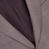 Close-up of the ZEGNA 15MilMil15 Wool Suit jacket in light brown, highlighting the lapel, buttonhole, button, inner lining, and a visible "Made in Italy" label at the top left.