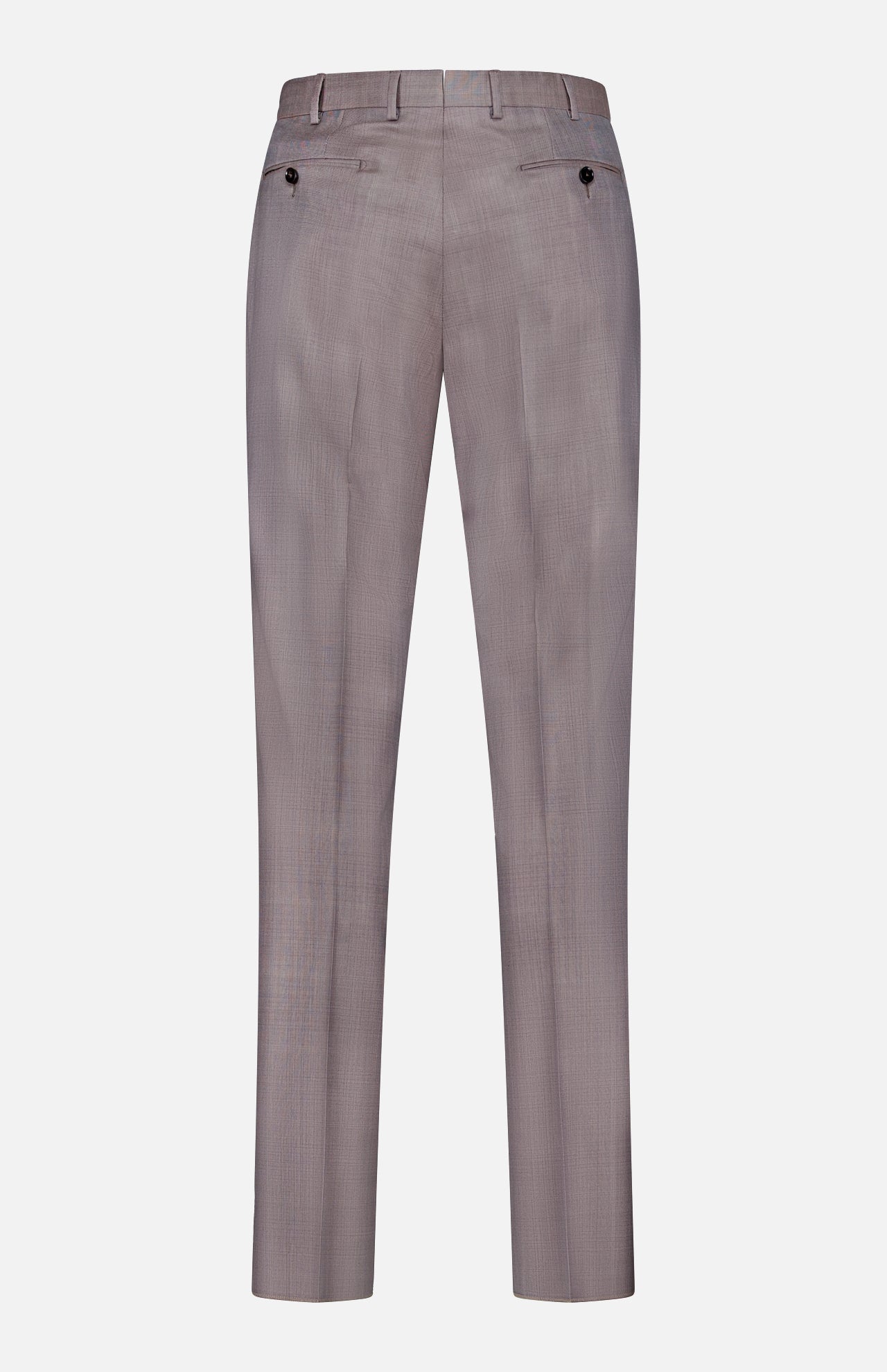 Back view of ZEGNA’s 15MilMil15 Wool Suit pants in light gray, featuring belt loops, two back welt pockets with button closures, and a straight-leg fit, displayed on a white background.
