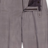 The ZEGNA 15MilMil15 Wool Suit pants, made in Italy, feature light gray fabric, a partially unzipped front showing the inner waistband lining, button closure, pocket details, neat pressing with visible seams, and waist belt loops.
