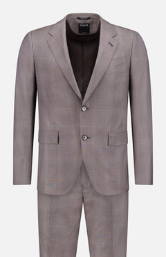 The ZEGNA 15MilMil15 Wool Suit, in light gray and made in Italy, showcases a notched lapel two-button blazer with front flap and chest pockets, plus matching trousers—all displayed on a plain white background.
