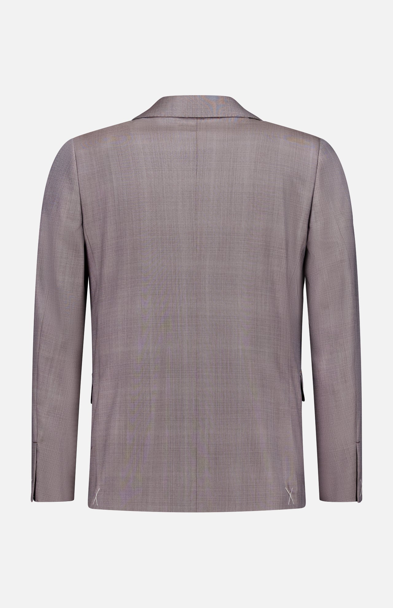 Back view of the ZEGNA 15MilMil15 Wool Suit jacket in light gray, featuring long sleeves, subtle texture, and back vents. Expertly crafted in Italy and displayed against a plain white background.