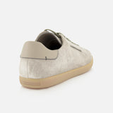 The 232 Low Top Sneaker by ZEGNA, crafted in Italy from beige suede and finished with a light tan rubber sole, is pictured from the back left angle to showcase its refined heel and side detailing.
