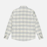 The ZEGNA Cashco Flannel Shirt features a gray and white plaid pattern, displayed from the back with its long sleeves and button-up design against a white background.