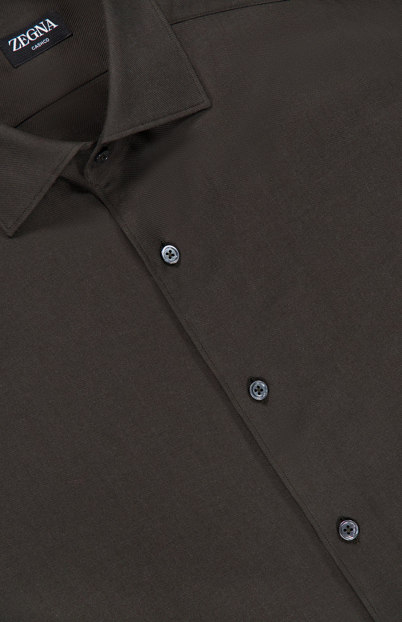 Dark brown ZEGNA Cashco Dress Shirt featuring a spread collar, long sleeves, and a button-down front.