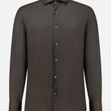 Dark brown long-sleeved ZEGNA Cashco Dress Shirt in Italian-made cashmere with a button-down front and a spread collar.