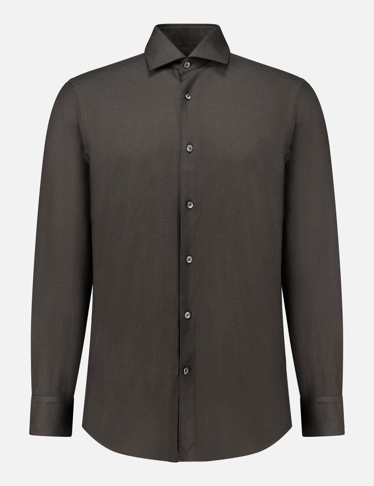 Dark brown long-sleeved ZEGNA Cashco Dress Shirt in Italian-made cashmere with a button-down front and a spread collar.