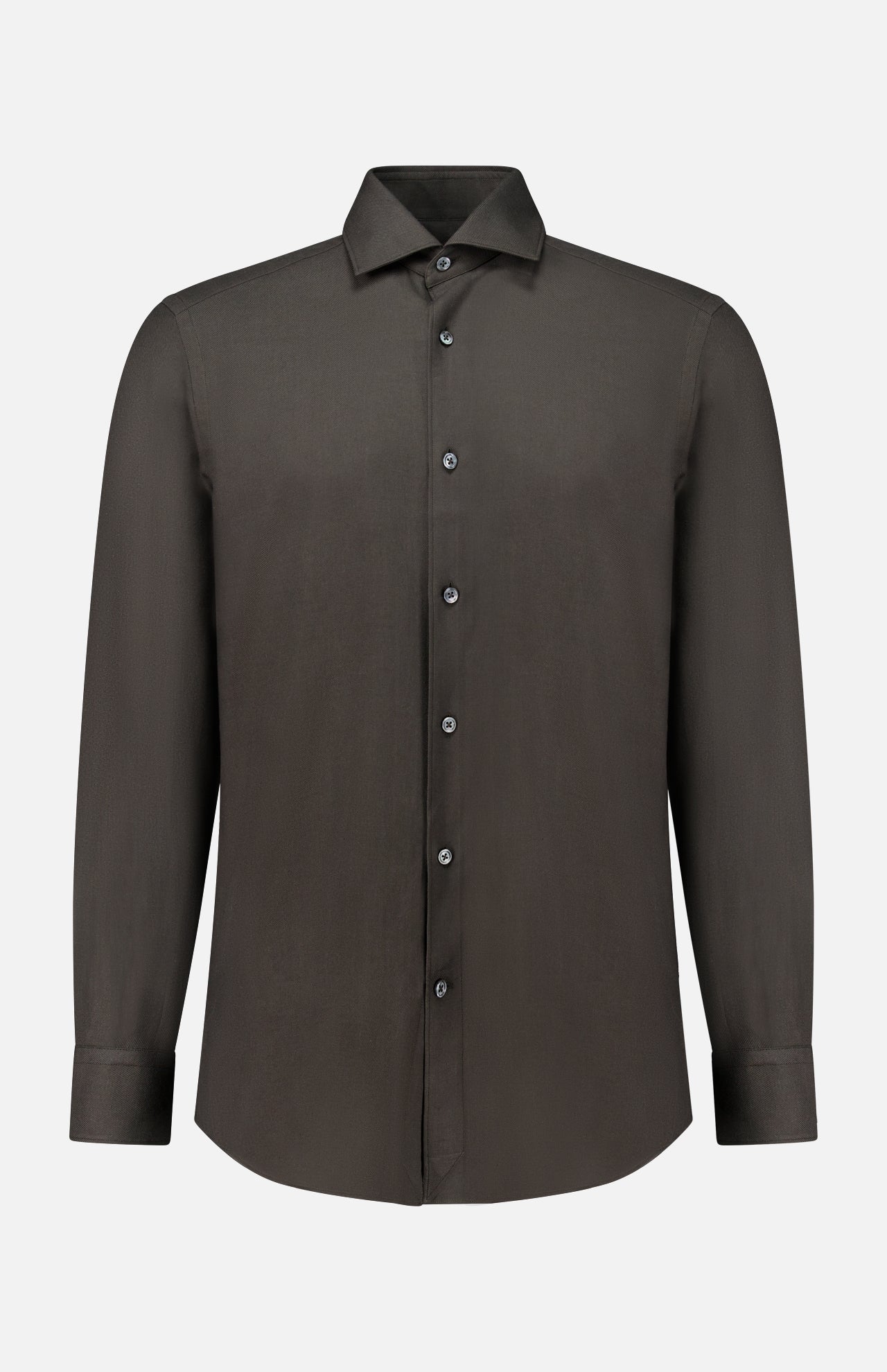 Dark brown long-sleeved ZEGNA Cashco Dress Shirt in Italian-made cashmere with a button-down front and a spread collar.