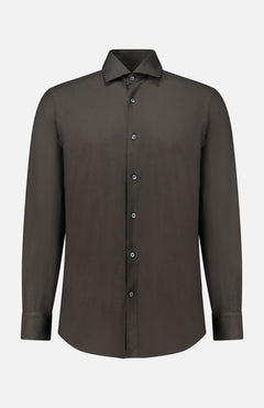 Dark brown long-sleeved ZEGNA Cashco Dress Shirt in Italian-made cashmere with a button-down front and a spread collar.
