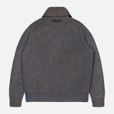 ZEGNA Cashmere & Wool Cardigan Sweater in brown and gray textured knit, featuring a shawl collar, long sleeves, ribbed cuffs, and waistband, displayed flat with the back facing up against a plain white background.