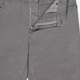 The ZEGNA Comfort Linen Cotton Pants are shown in grey with the fly open, displaying the smooth fabric, zipper, partial inner lining, and a waistband accented by a ZEGNA label.