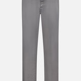 The ZEGNA Comfort Linen Cotton Pants are straight-leg, light grey men's workwear pants with button and zipper closure, front and back pockets, and belt loops, shown against a plain white background.