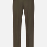 Back view of the ZEGNA Cotton & Wool Trouser Pants in dark green, featuring tailored legs, belt loops, and two back welt pockets, displayed on a plain white background.