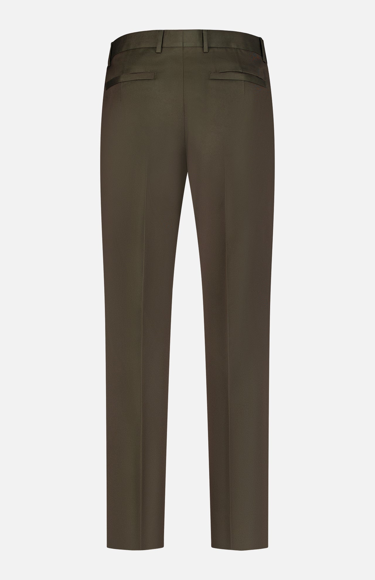 Back view of the ZEGNA Cotton & Wool Trouser Pants in dark green, featuring tailored legs, belt loops, and two back welt pockets, displayed on a plain white background.