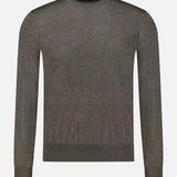 A ZEGNA Crewneck Long Sleeve Shirt, crafted in Italy in a muted brownish-grey shade, is laid flat on a white background.