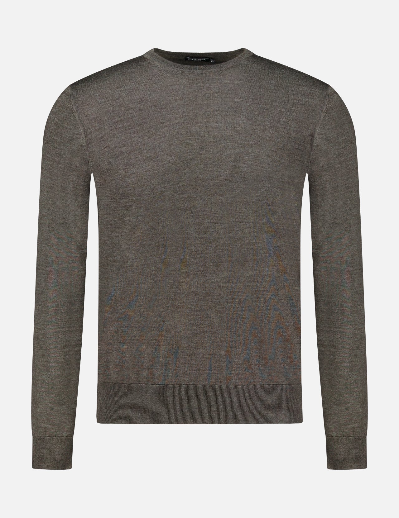 A ZEGNA Crewneck Long Sleeve Shirt, crafted in Italy in a muted brownish-grey shade, is laid flat on a white background.