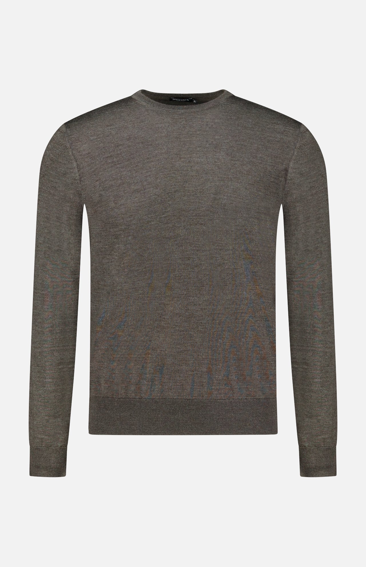 A ZEGNA Crewneck Long Sleeve Shirt, crafted in Italy in a muted brownish-grey shade, is laid flat on a white background.