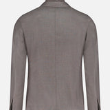 Back view of the ZEGNA Detachable Knit Bib Sportcoat in gray, featuring a notched collar and long sleeves, shown against a plain white background.