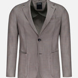 The ZEGNA Detachable Knit Bib Sportcoat is a light brown men's luxury blazer with notch lapels, two front patch pockets, a chest pocket, and single-button closure, shown against a plain white background.