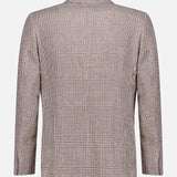 A back view of the ZEGNA Houndstooth Plaid Linen-blend Sportcoat, featuring a subtle check pattern, long sleeves, and a straight hem—an essential for any men's professional wardrobe—shown against a plain white background.