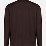 The ZEGNA Microfiber Polyester Twill Field Jacket for men is shown from the back against a white background, featuring a dark brown color, straight hem, buttoned cuffs, and a classic collar.