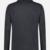 Back view of the ZEGNA Oasi Cashmere Beaver Jacket in dark gray, featuring long sleeves, a notched collar, and a straight hem, shown against a plain light background. This luxury menswear piece is crafted in Italy from premium cashmere and designed without visible buttons, logos, or embellishments.