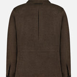 Back view of the Oasi Cashmere Jacket by ZEGNA in brown, featuring a collar, leather accents, central seam, long sleeves with buttoned cuffs, and a straight hem against a white background.