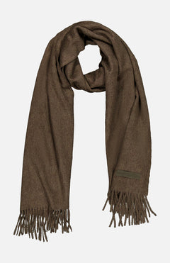 A luxurious brown Oasi Cashmere Scarf by ZEGNA, featuring fringed ends and crafted in Italy, is shown laid flat on a plain white background.