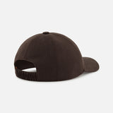 The ZEGNA Oasi Lino Lined Baseball Cap is shown from the back, in dark brown 100% linen. It features a curved brim and an adjustable strap with openings for a custom fit, set against a plain white background.