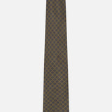The ZEGNA Geometric Pattern Silk Tie in brown features a subtle repeating pattern of small blue ovals, shown against a plain white background.