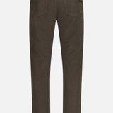 Back view of ZEGNA Pure Cotton Slim Fit Pants in brown with vintage workwear details, two back pockets, and belt loops, shown against a white background.