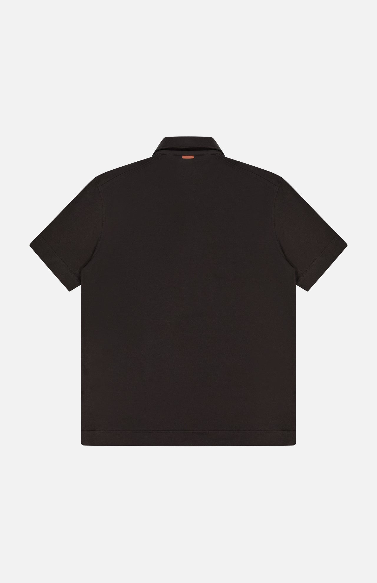 Back view of the ZEGNA Pure Cotton Piquet Short Sleeve Polo Shirt in black, featuring a collar, shown against a white background.