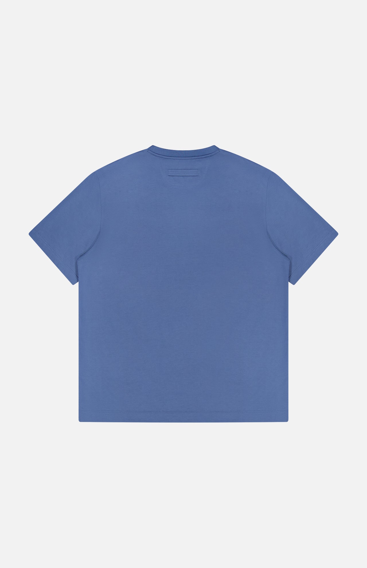The Pure Cotton T-Shirt by ZEGNA, in plain blue and made from 100% cotton, is displayed flat with the back side facing up on a white background.