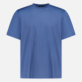 The ZEGNA Pure Cotton T-Shirt is a plain blue, short-sleeved crew neck made from 100% cotton, displayed on a white background.