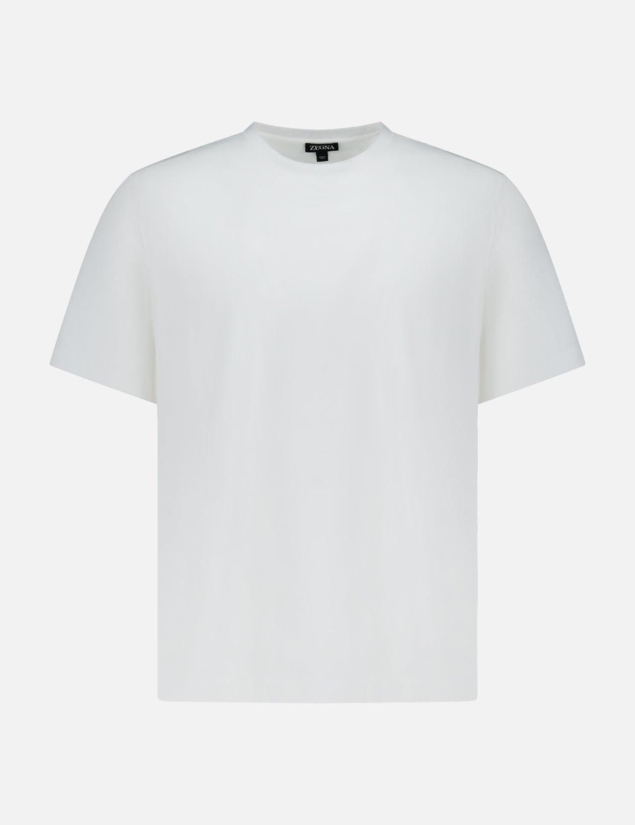 The Pure Cotton T-Shirt by ZEGNA is a classic white 100% cotton crew neck with short sleeves, shown against a light gray background.